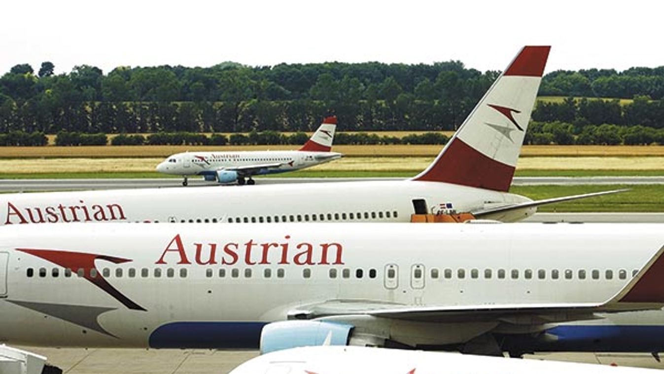 Austrian Airlines planes are pictured at the Vienna airport