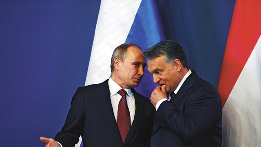 Russian President Putin discuss with Hungarian Prime Minister Orban before a joint news conference in Budapest