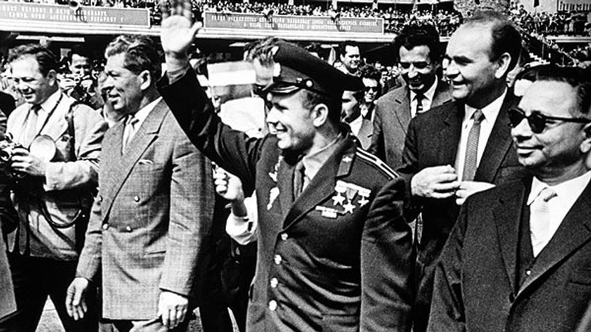 Yuri Gagarin visiting Budapest, Hungary in 1961
