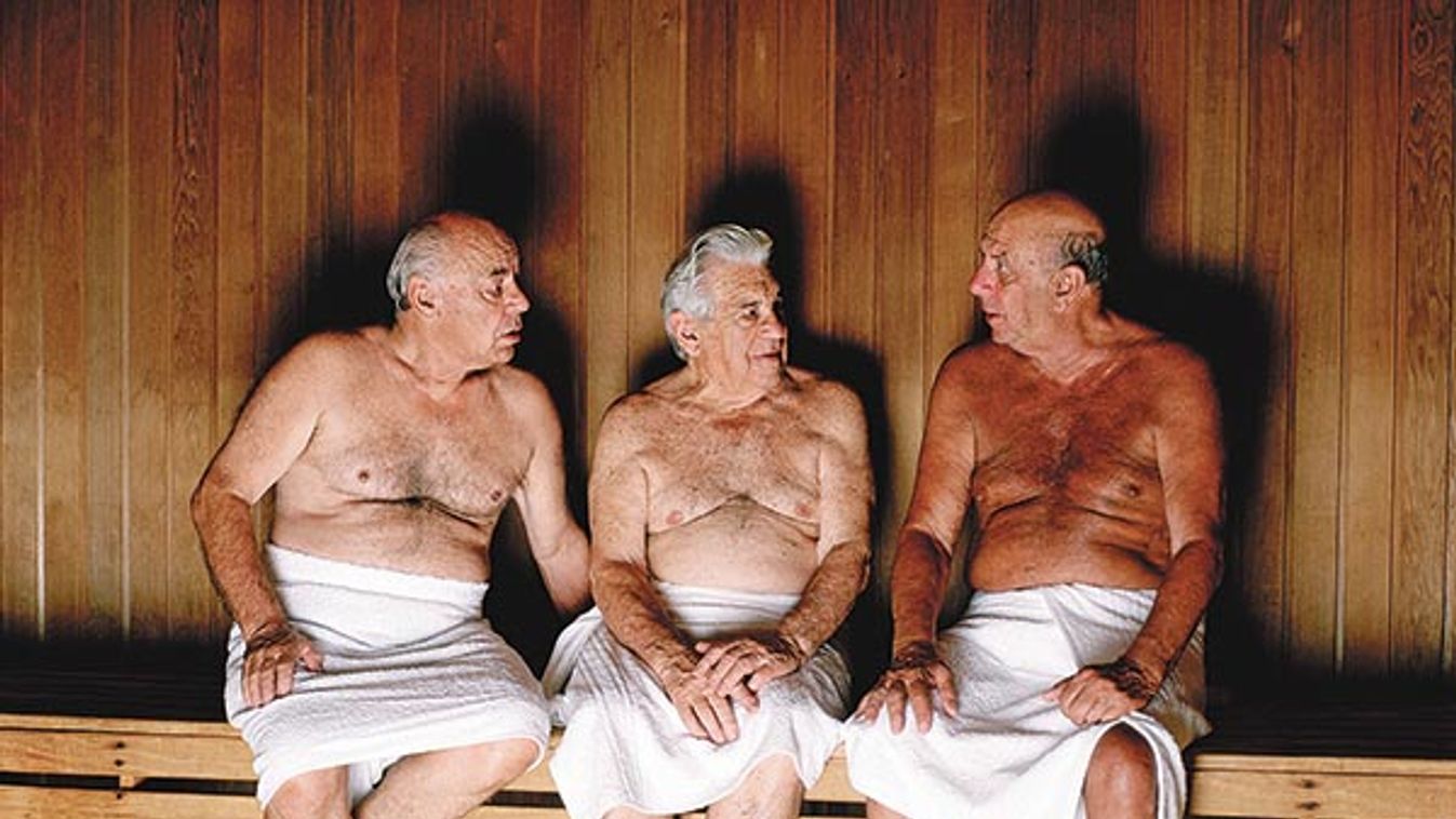 Senior Men Talking in Sauna