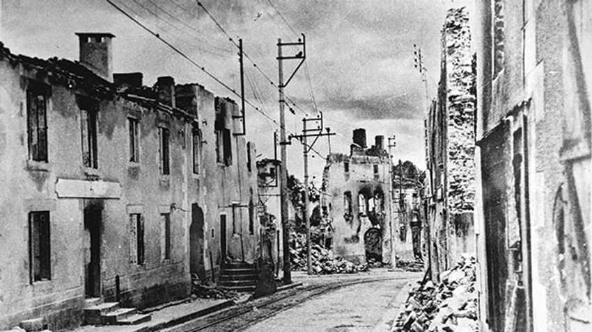 Oradour-sur-Glane devastated, near Limoges, France (1944)