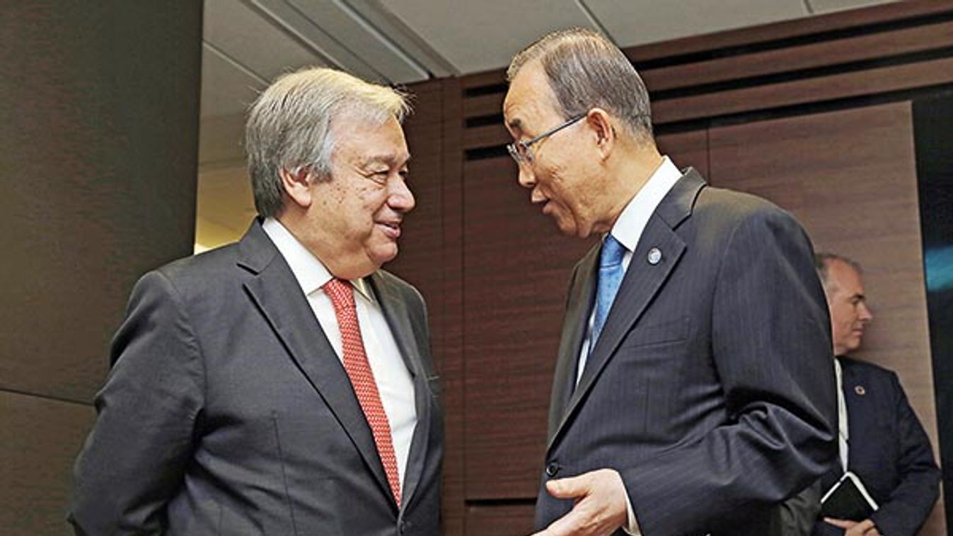 Secretary General Ban Ki-moon is seen here with Secretary-General-designate, Mr. Antonio Guterres just before the the GA meeting which will appoint him by consensus.