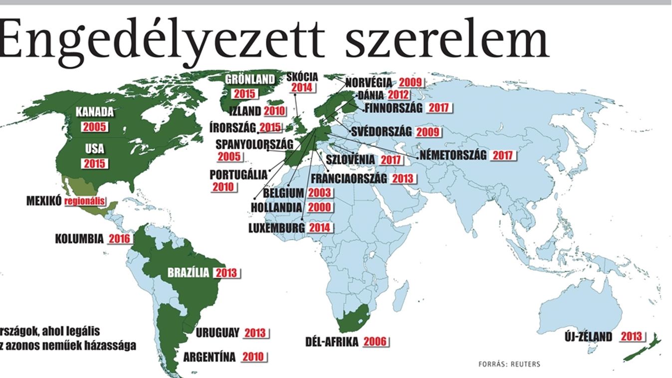 Országok, ahol legális az azonos neműek házassága - Itt a világtérkép Némeország csatlakozása után