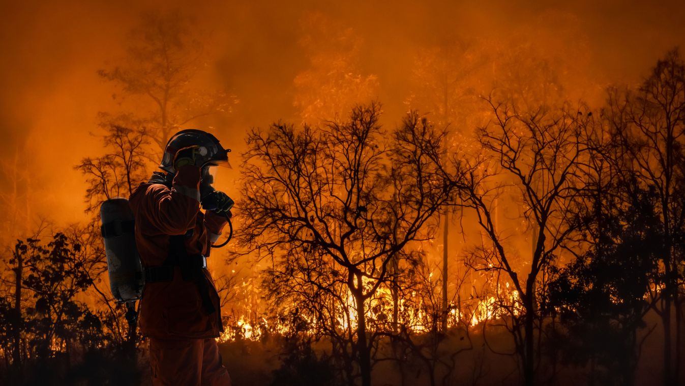 Firefighters,Battle,A,Wildfire,Because,Climate,Change,And,Global,Warming