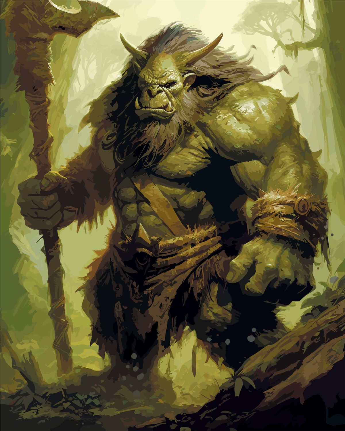 Big,Green,Ogre,In,Forest,,Monster,Character,,Vector,Illustration