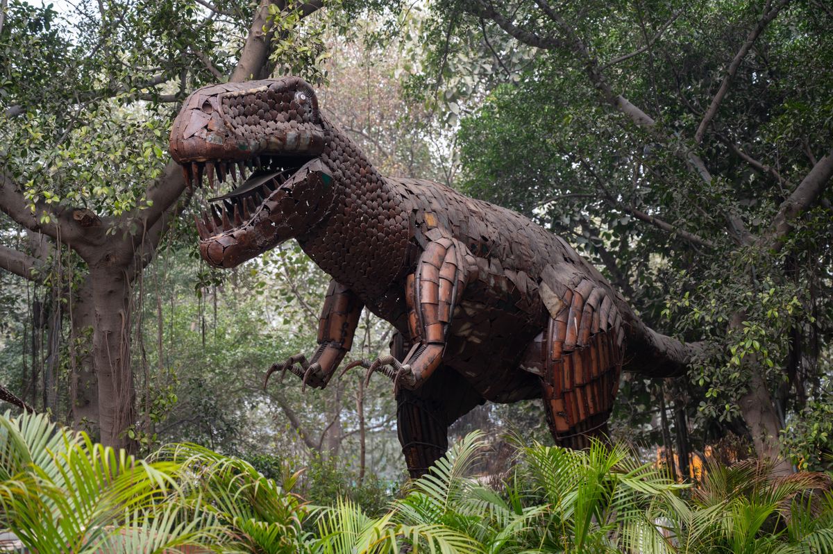 New,Delhi,,India-jan,31,2024:,Dinosaur,Sculpture,At,Waste,To