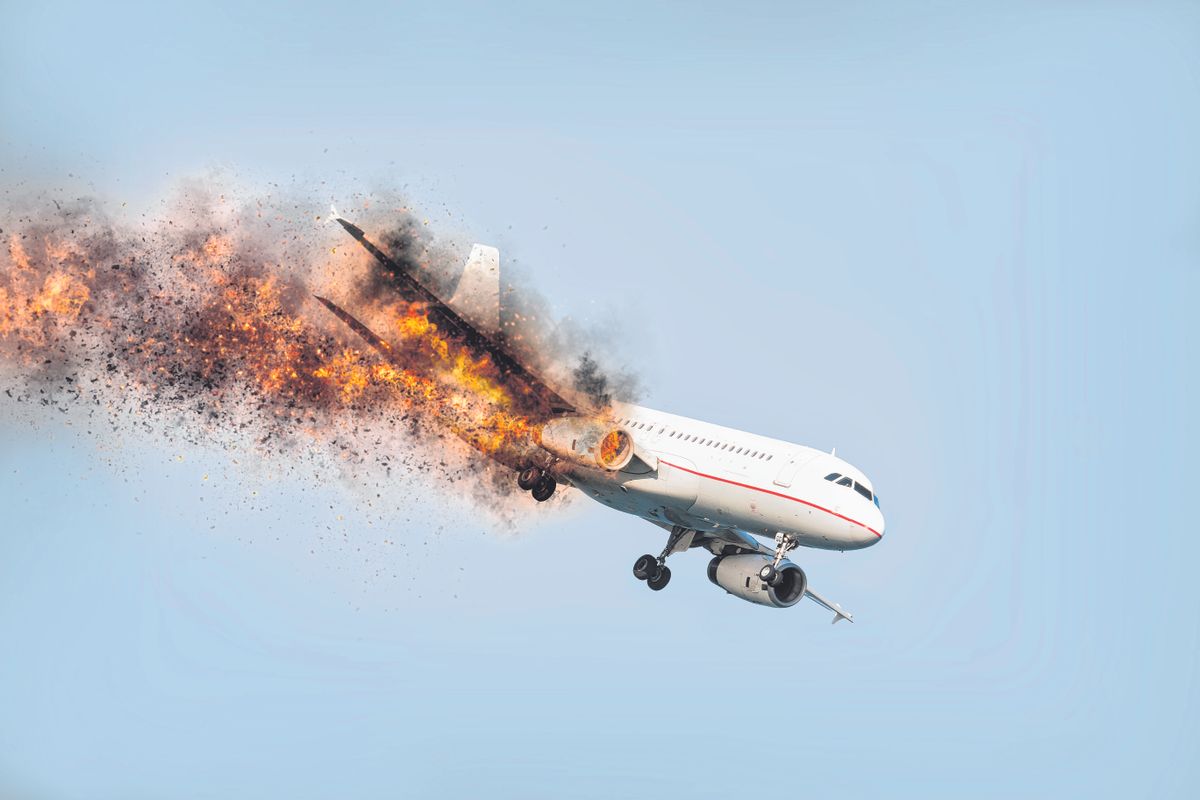 Flying,Aircraft,With,Exploding,Aero,Engine,Just,Before,Air,Crash