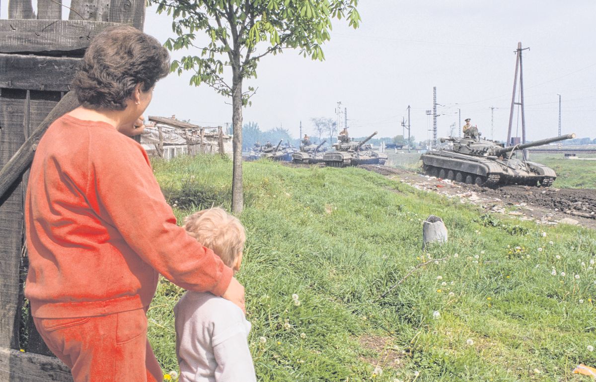Departure of Soviet tanks from Hungary in Budapest, Hungary on April 25th, 1989.