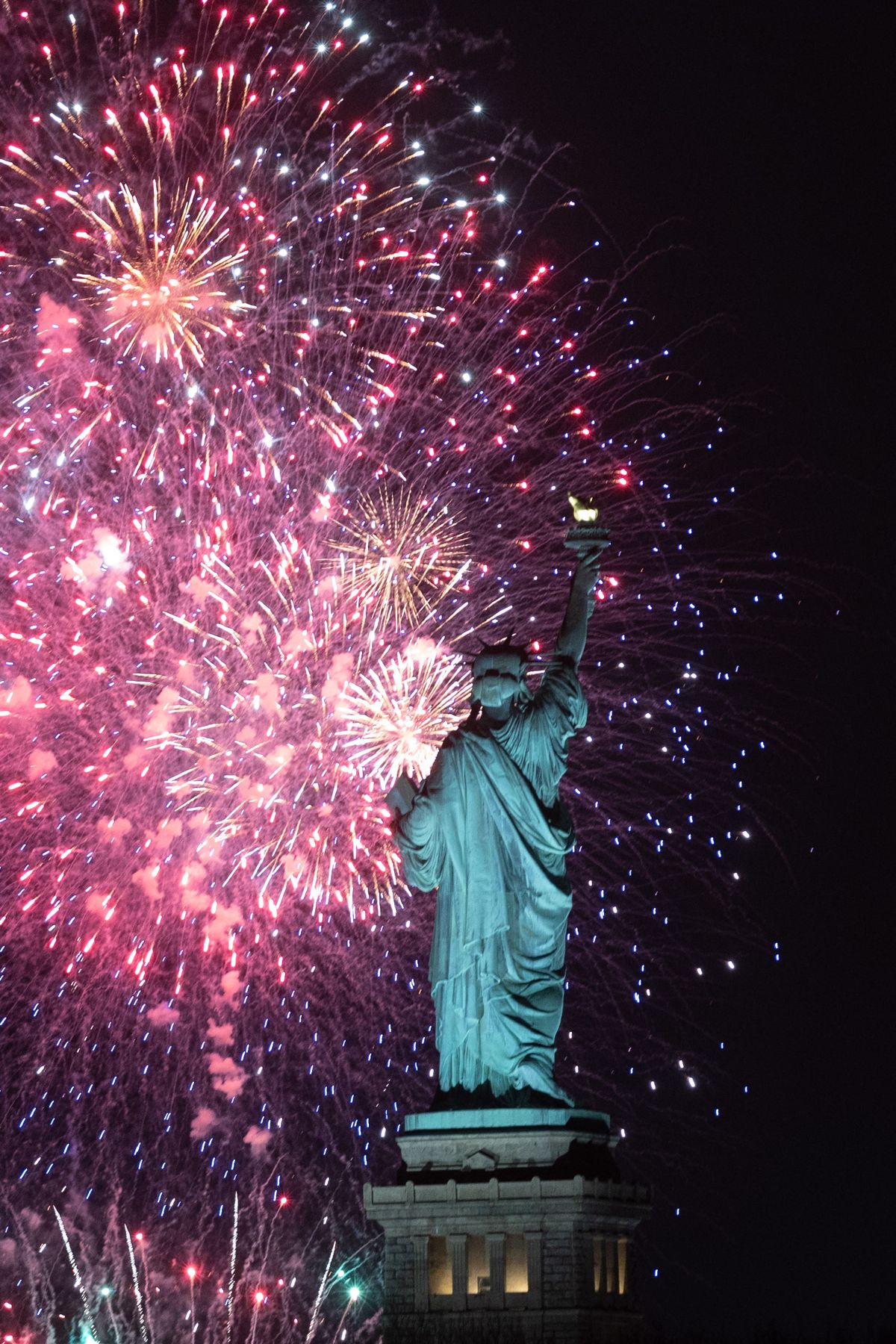 View of the Statue of Liberty in the city of New York in the United States during the New Year's Eve 2024