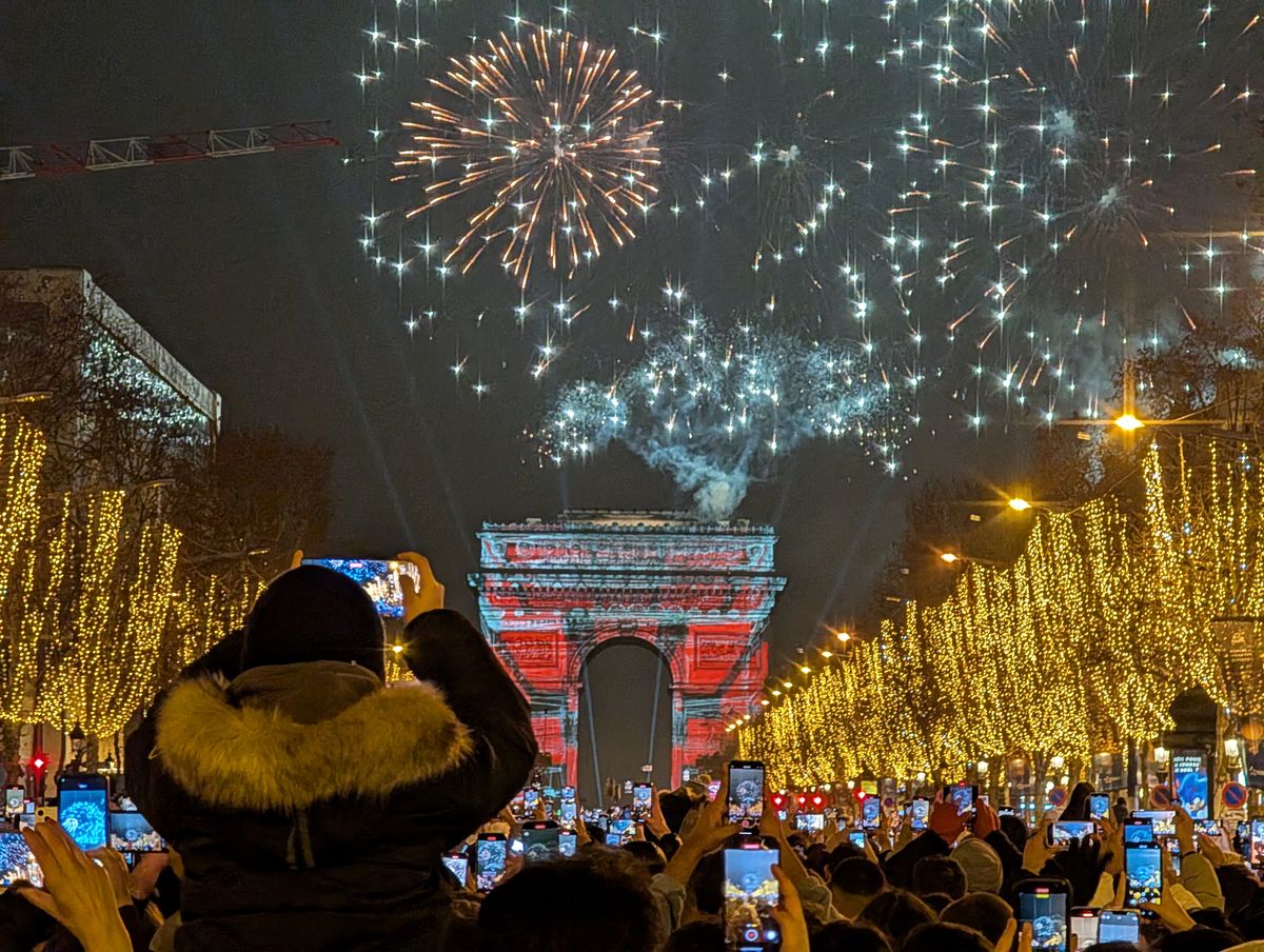 New Year's Eve celebrations on the Champs-Elyees in Paris