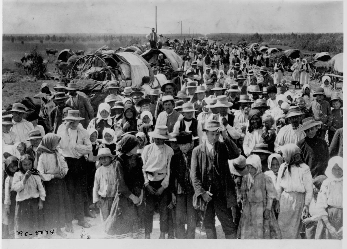 Hungarian Refugees Traveling Down Road